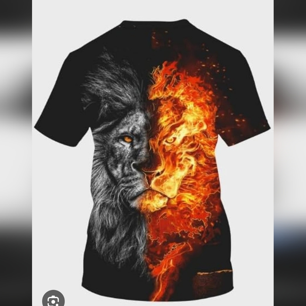 SHEIN Black Short Sleeve Tee with Half Lion Flame Graphic